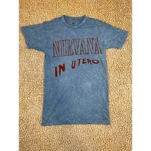 Nirvana In Utero T Shirt Small Blue Acid Wash Grunge Band Tee Kurt Cobain S